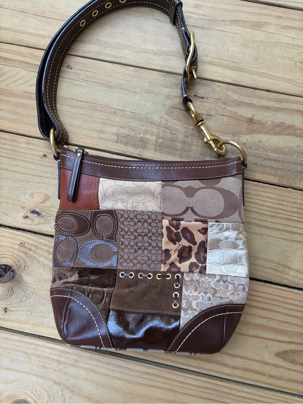Coach Patchwork Brown Multi-Color Women’s Shoulder Bag - Picture 2 of 15